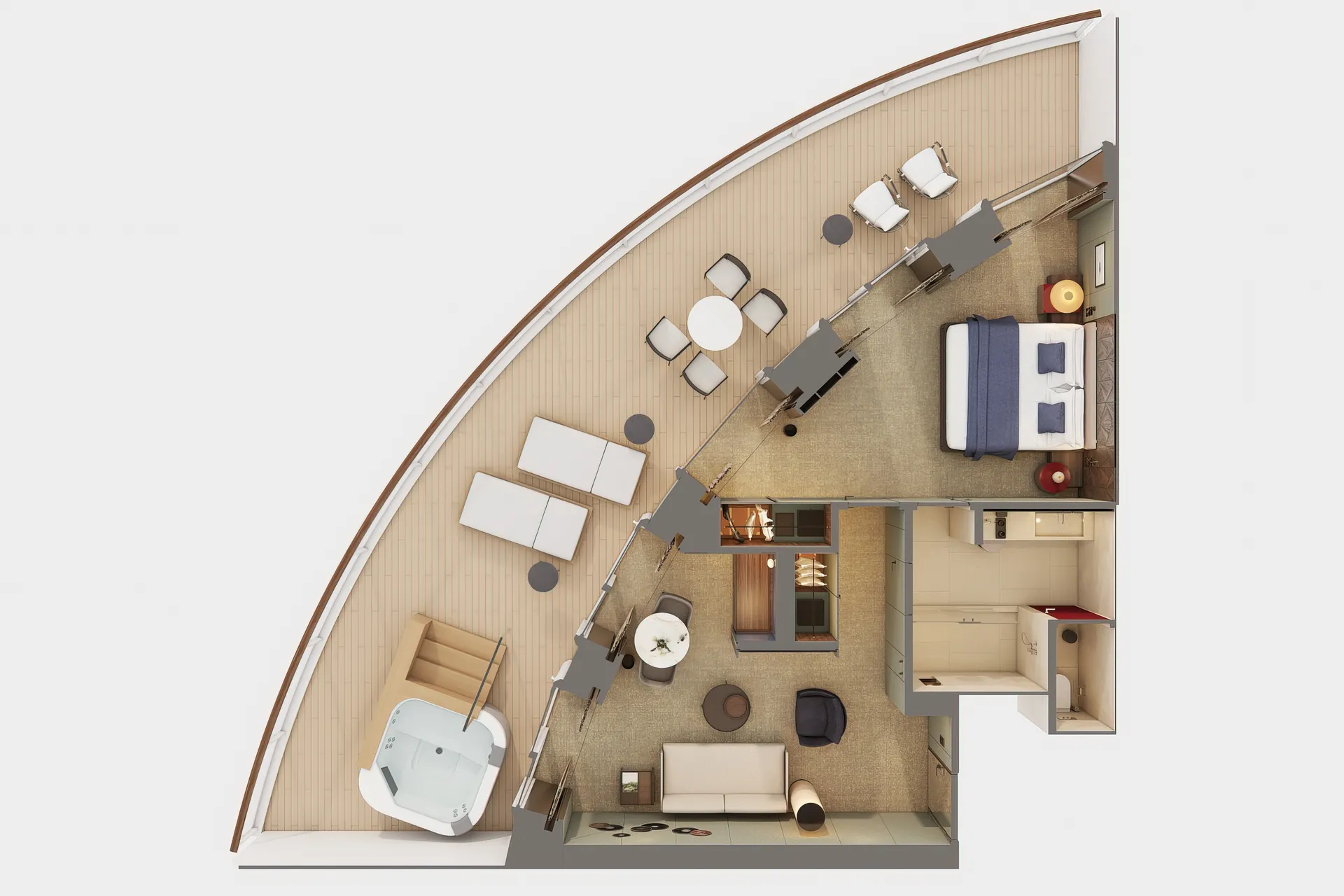 海灣後方擁有者套房，配有主臥室與大型陽台 4