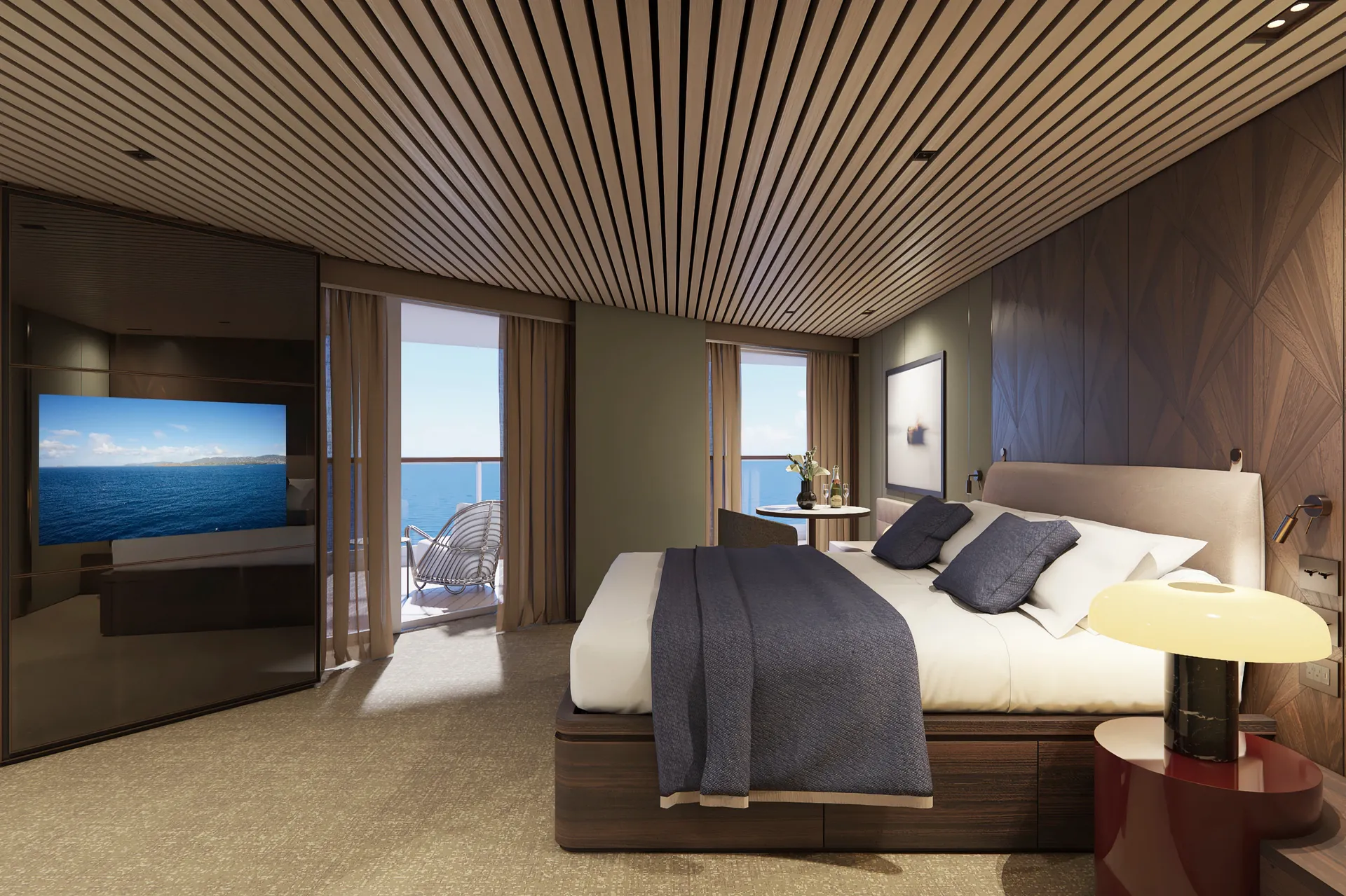 海灣後方擁有者套房，配有主臥室與大型陽台 1