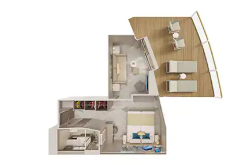 前方套房，配有主臥室及大型陽台 4