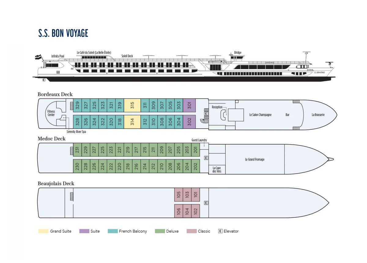 Uniworld Boutique River Cruises S.S. Bon Voyage Deck Plan