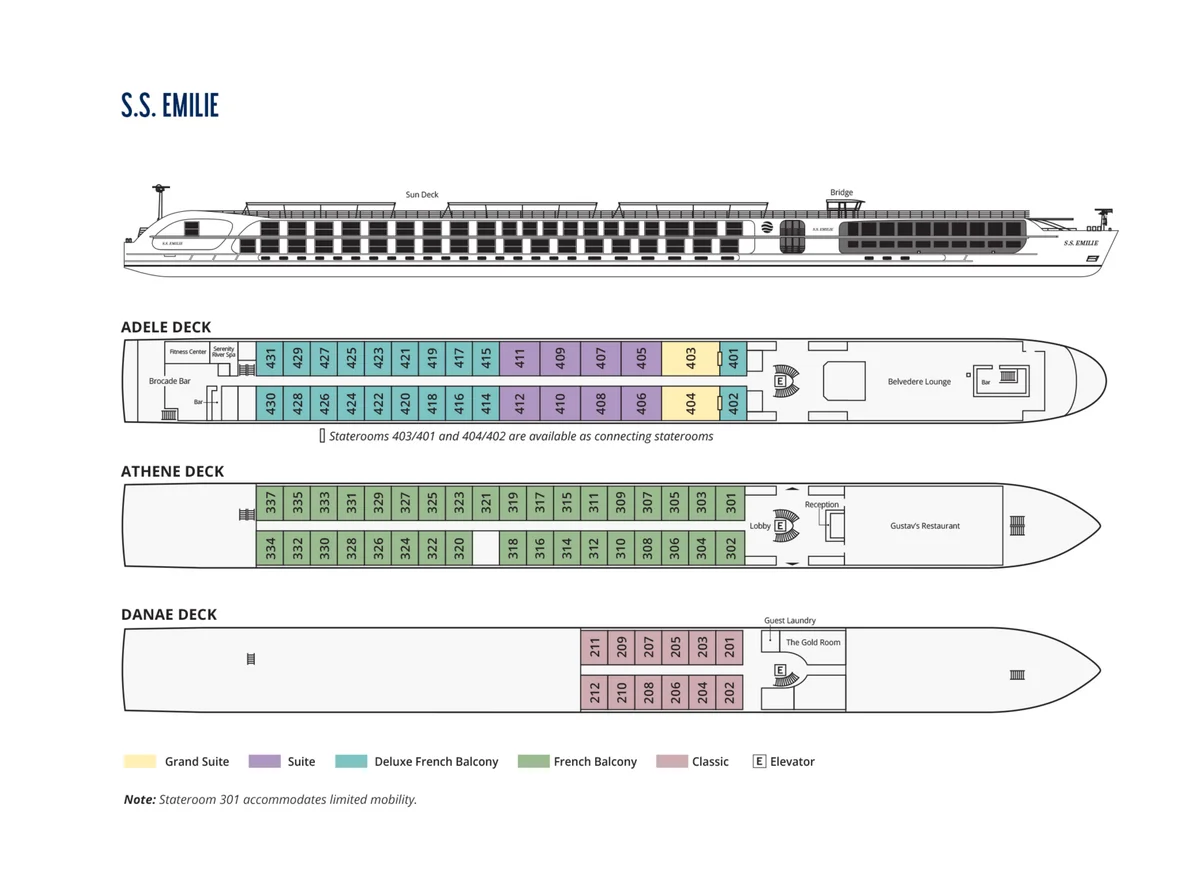 Uniworld Boutique River Cruises S.S. Emilie Deck Plan
