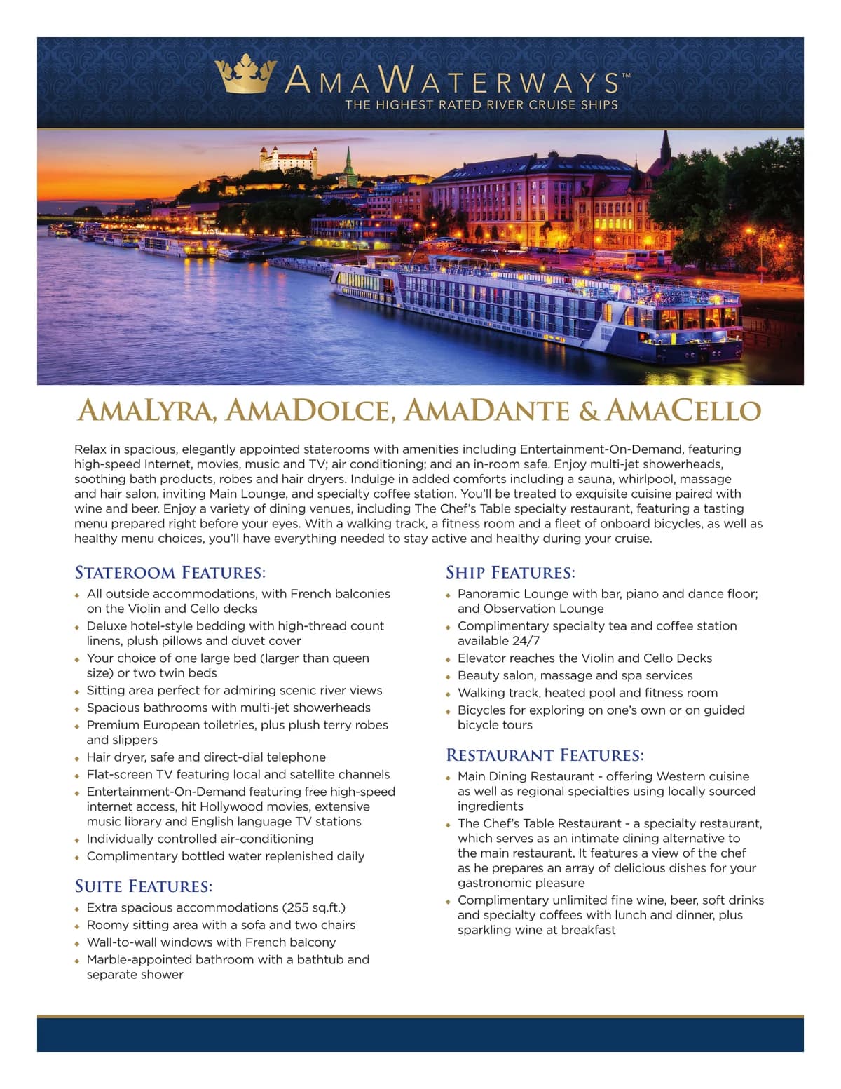 Ama Waterways   Factsheet   Ama Dante, Ama Dolce, Ama Lyra And Ama Cello