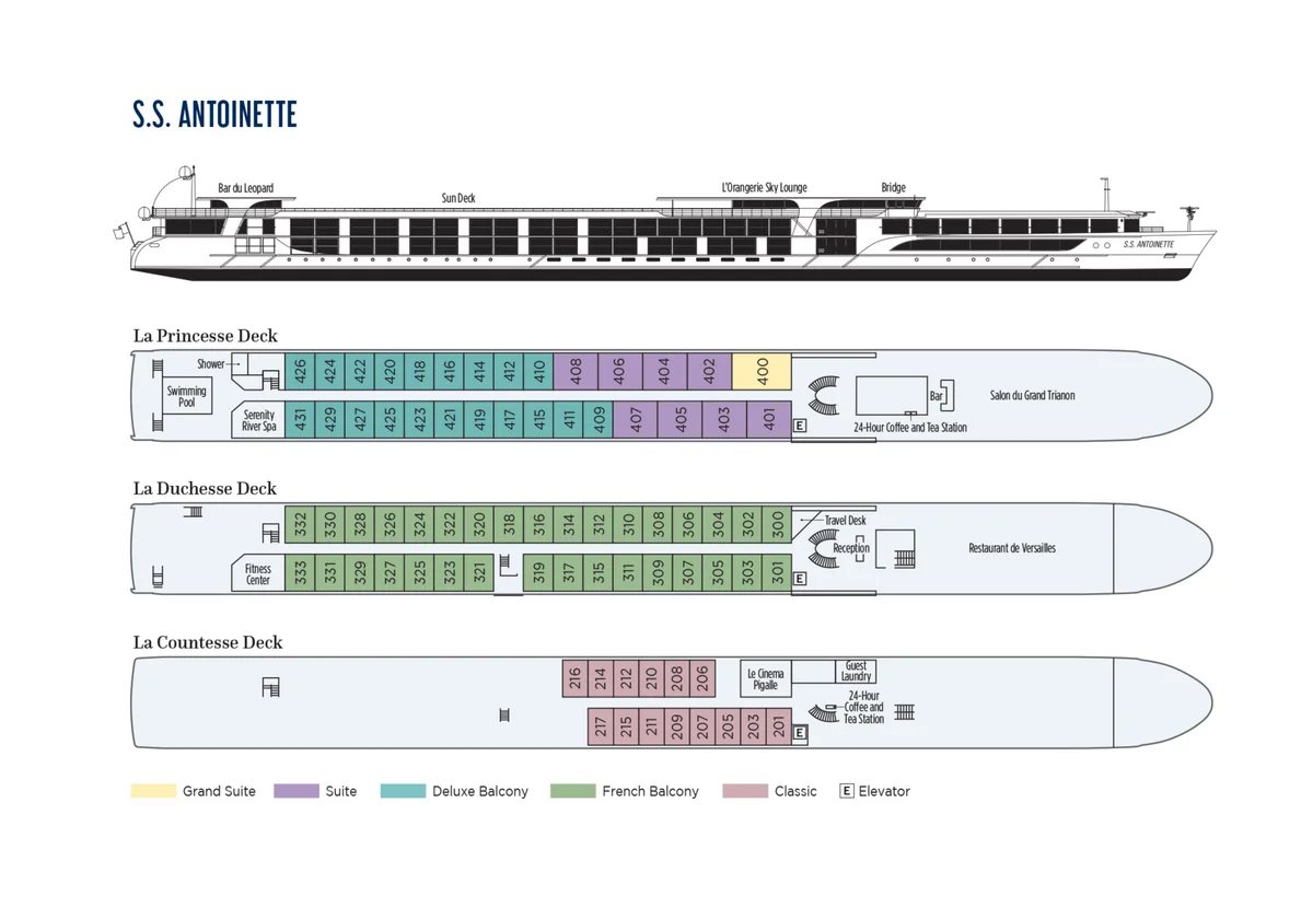 Uniworld Boutique River Cruises S.S. Antoinette Deck Plan