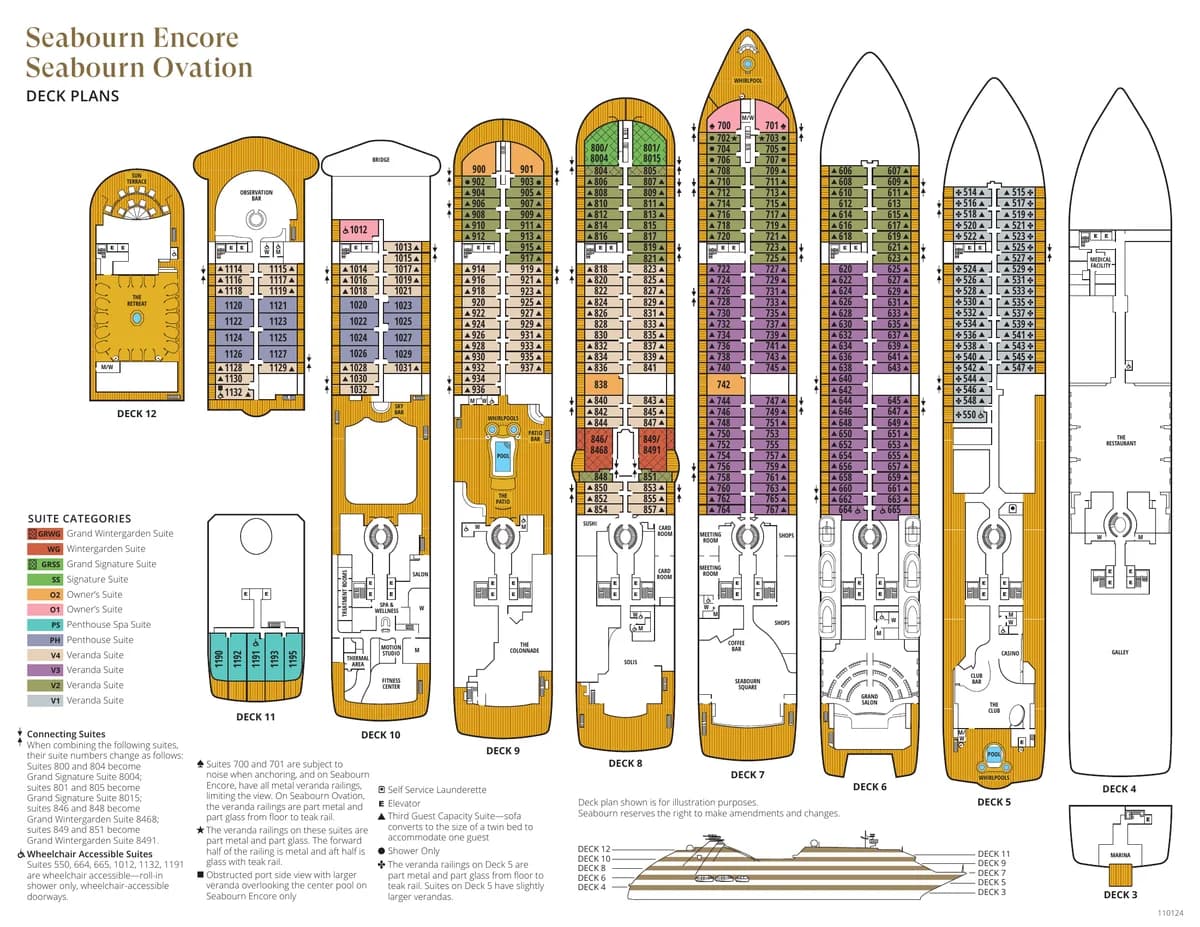 Seabourn Encore & Ovation Deck Plan
