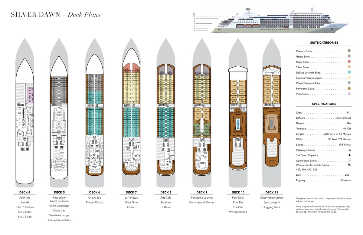 Silversea   Silver Dawn, Deck Plans