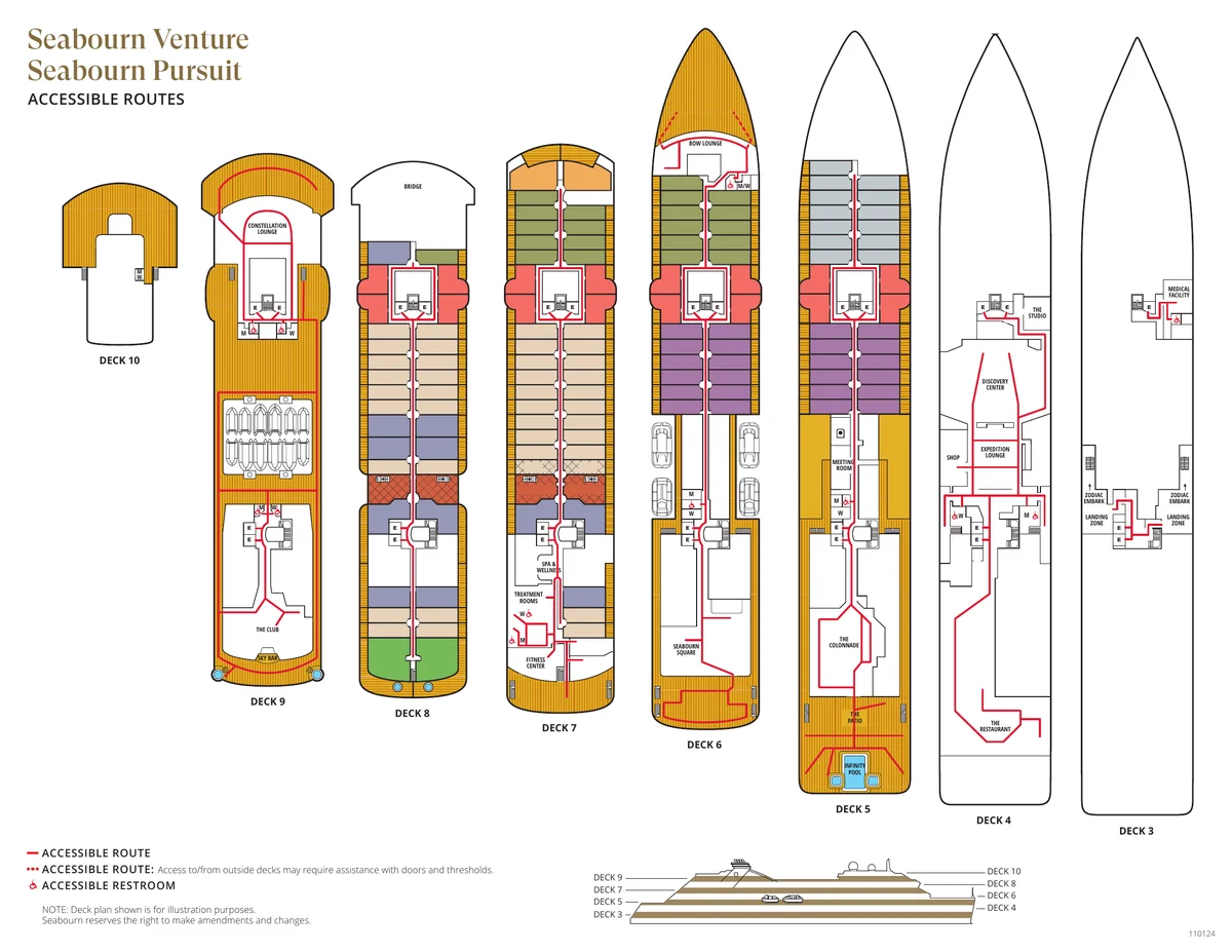 Seabourn Venture & Pursuit Accessible Routes Deck Plan