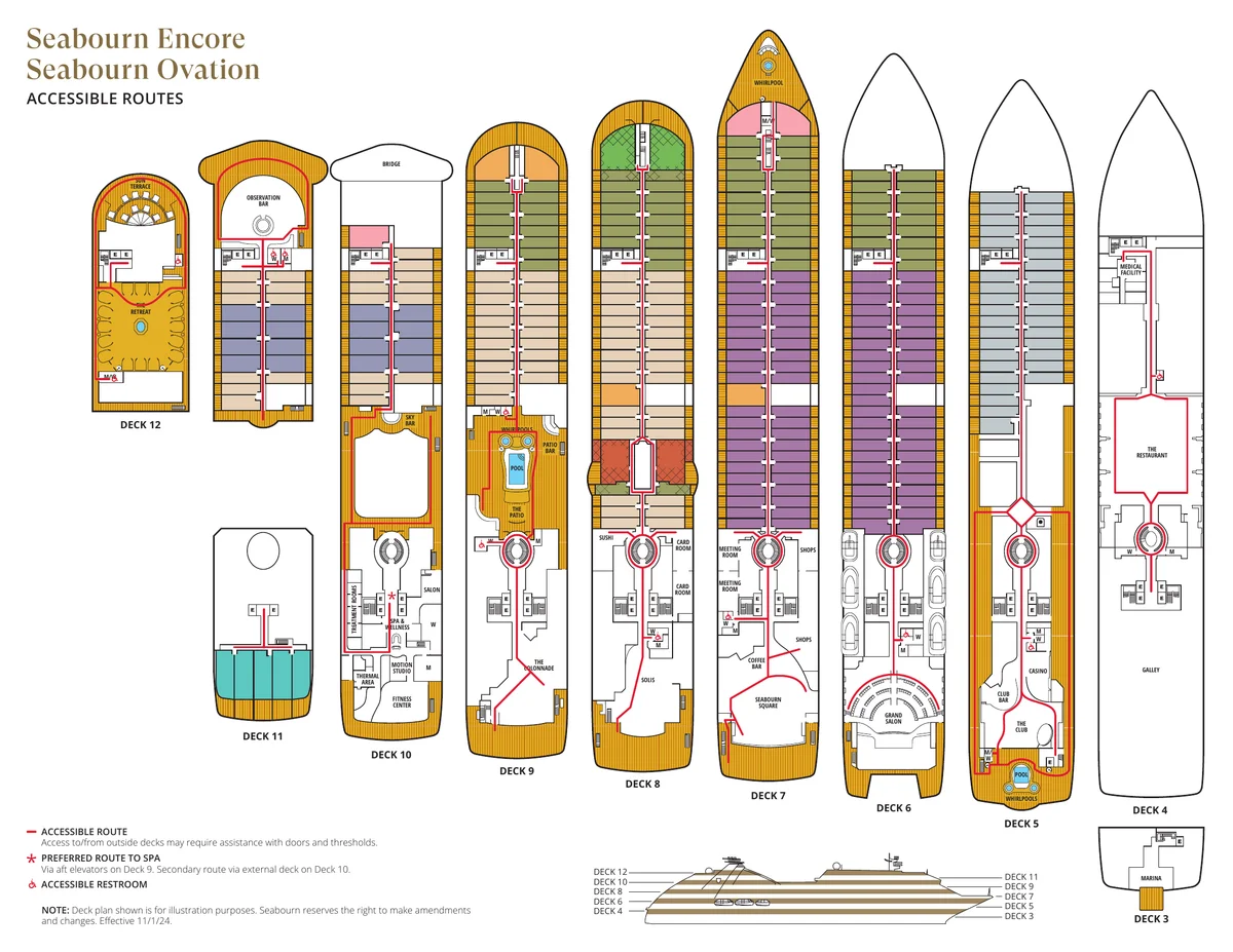Seabourn Encore & Ovation Accessible Routes Deck Plan