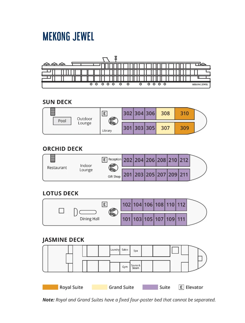 Uniworld Boutique River Cruises, Mekong Jewel Deck Plan